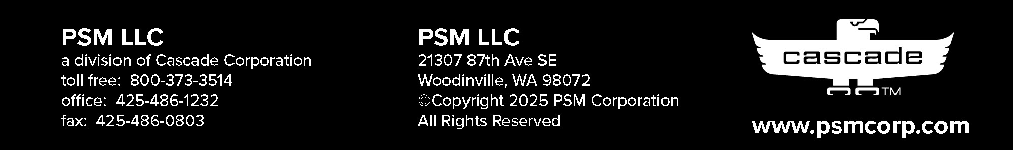 print footer PSM print footer with PSM address and Cascade logo.