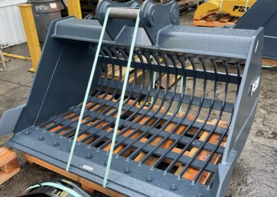 Wheel loader skeleton bucket prepped for shipping at factory
